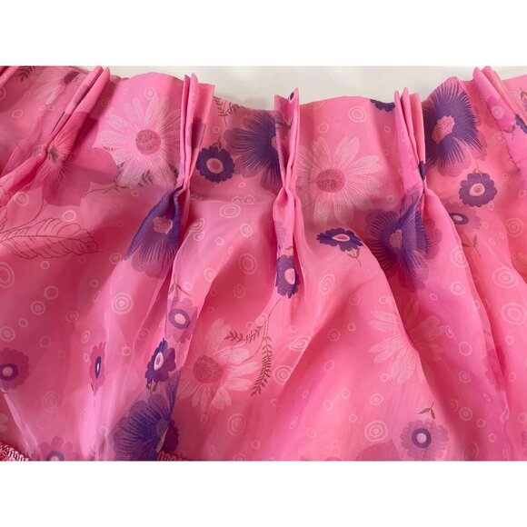 Vintage 70s valance curtain, pink, purple daisies, swag ruffled panel - Picture 6 of 10